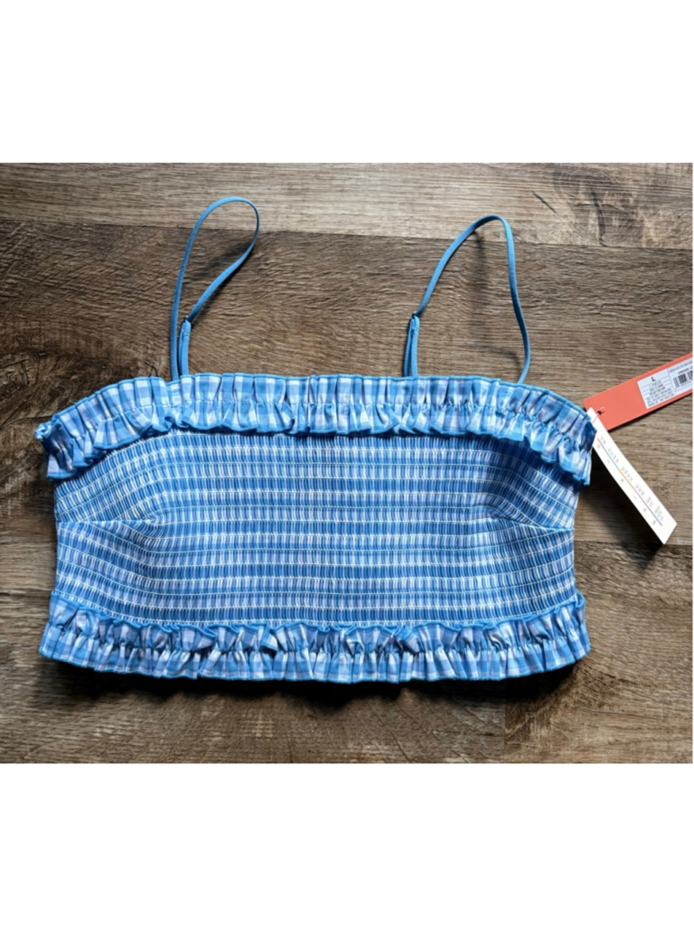Colsie Blue Gingham Smocked Bralette Large